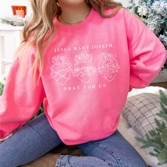 Jesus Mary Joseph Crew Neck Pullover Bright Pink
