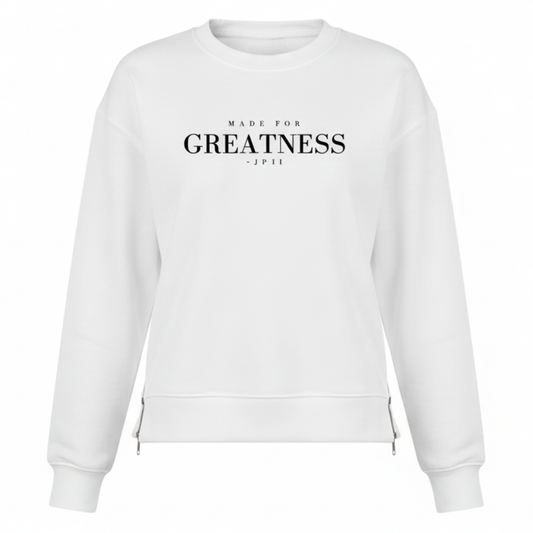 PREORDER: Made For Greatness Double Zipper Crew Neck Pullover White