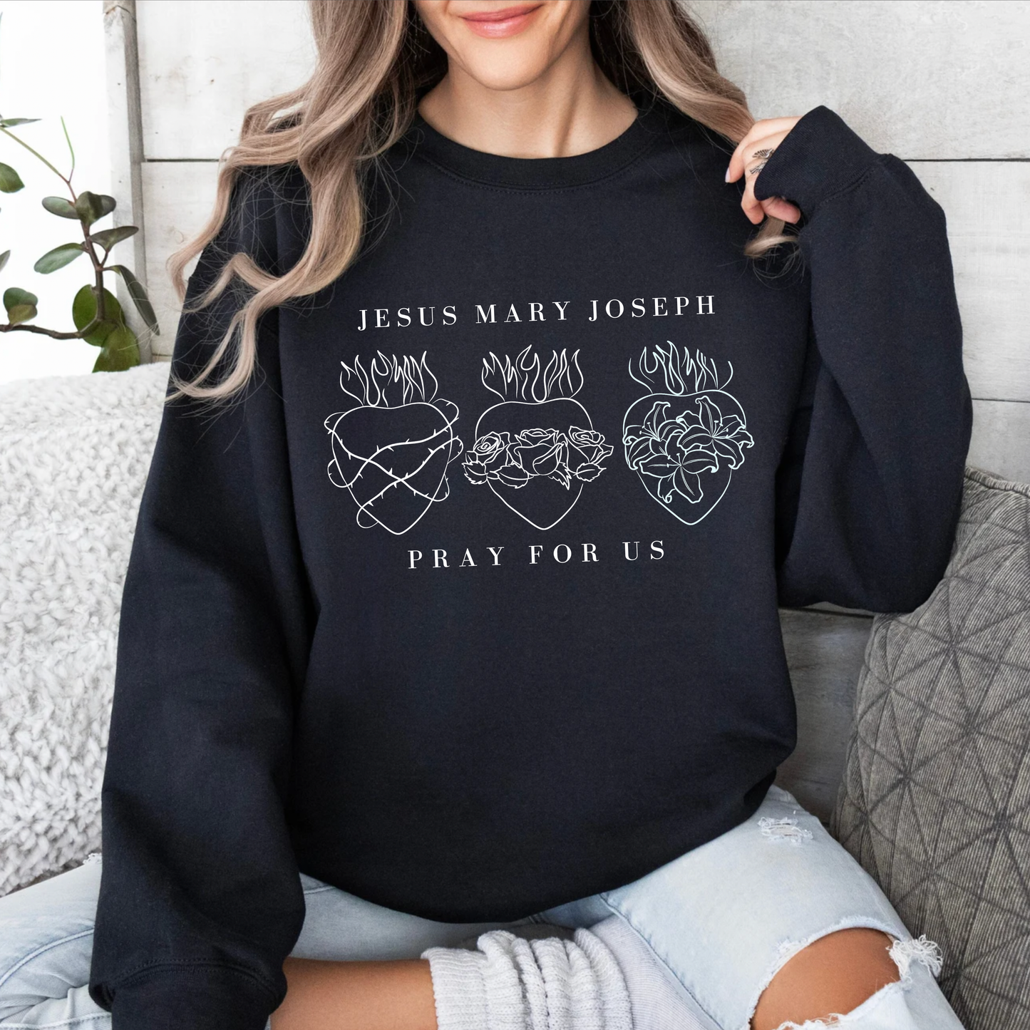 Jesus Mary Joseph Crew Neck Pullover Benedict Black