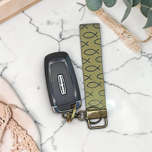 ICHTHYS Jesus fish Catholic Wristlet Keychain for Women Faith Keychain Lanyard Catholic Gift for Mom Teacher Handmade Canvas Key Religious